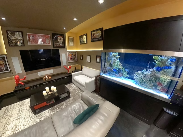 lounge with fish tank